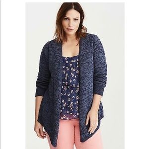 Torrid drape front blue knit cardigan